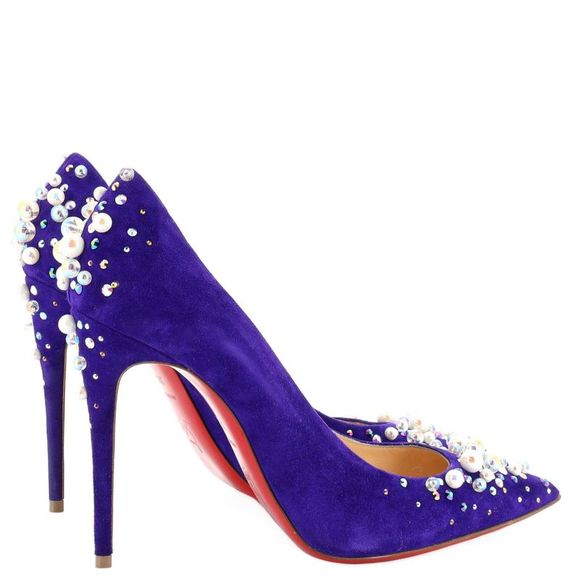 Christian Louboutin Women's Candidate Pumps Embellished Suede 100 Blue - Picture 3 of 4